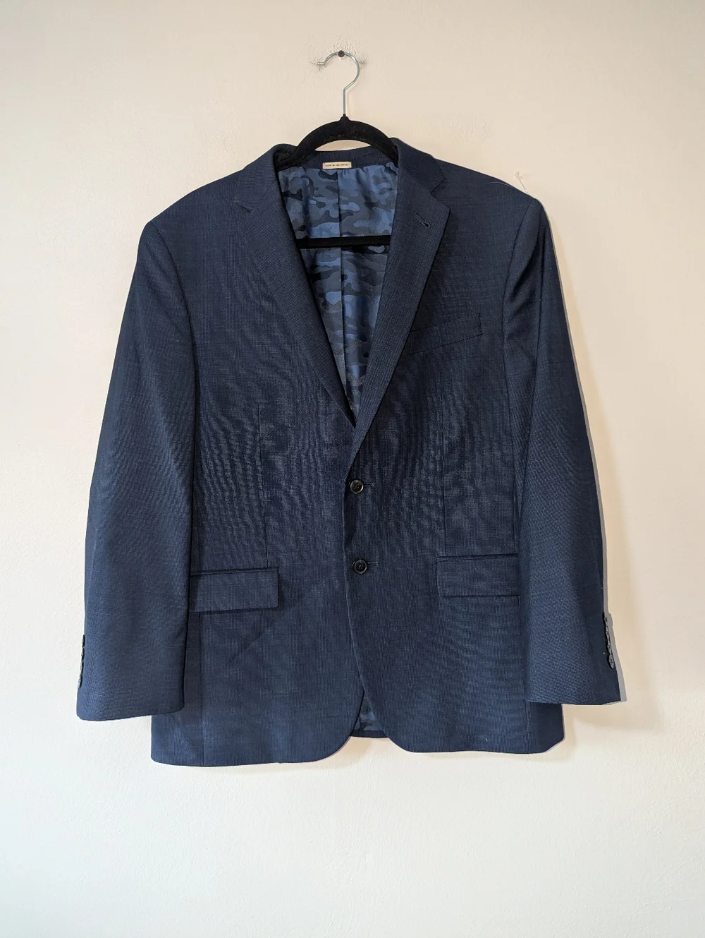 40 Short Joseph Abboud Slim Fit Wool Blue Camo Lined Super 120's Blazer